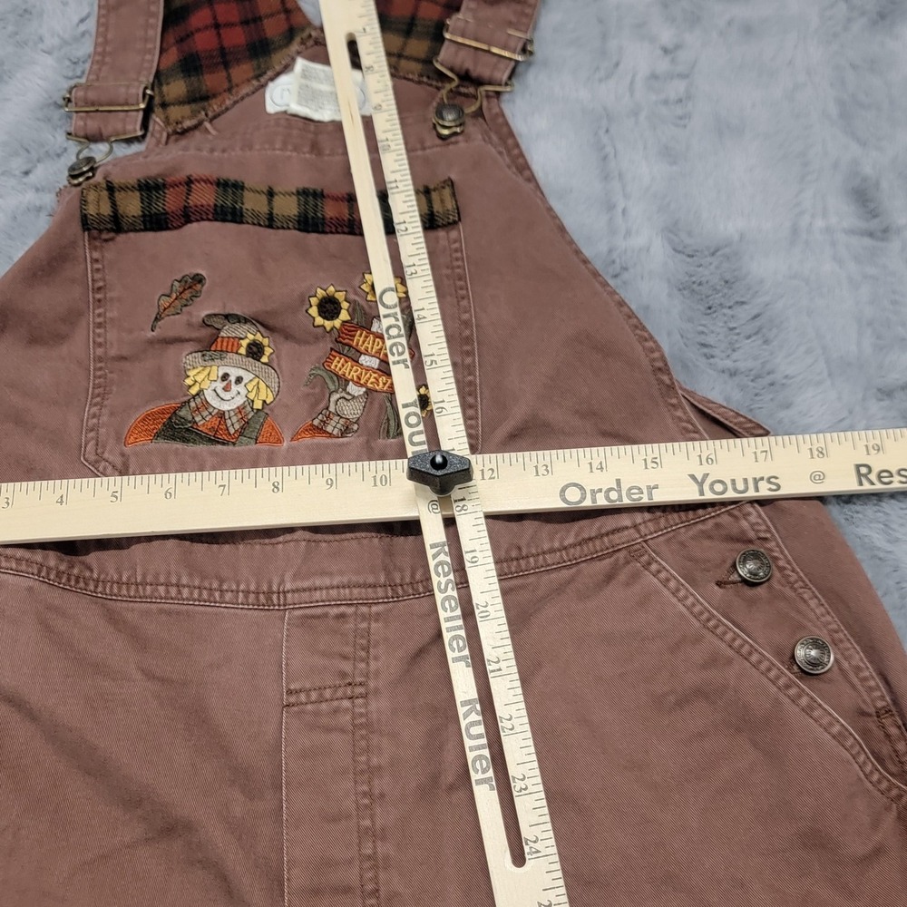 Vintage Mandal Bay Overalls Womens XL Brown Happy Harvest Scarecrow Fall Plaid - Picture 7 of 16